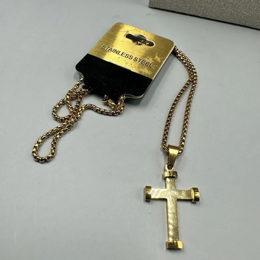 3/$30 Pendant Necklace Gold Tone Stainless Steel Chain Religious Faith